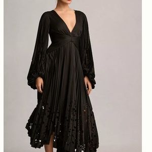 NWT Acler Barlow Pleated Long-Sleeve Midi Dress - Black